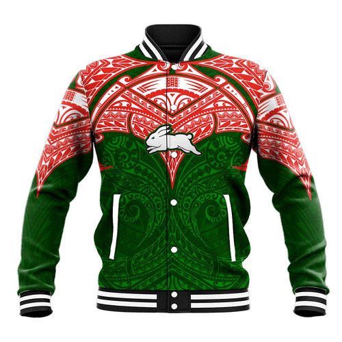 Personalized South Sydney Rabbitohs Baseball Jacket Polynesian Tribal Pattern Style