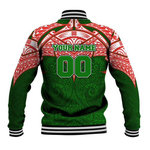 Personalized South Sydney Rabbitohs Baseball Jacket Polynesian Tribal Pattern Style