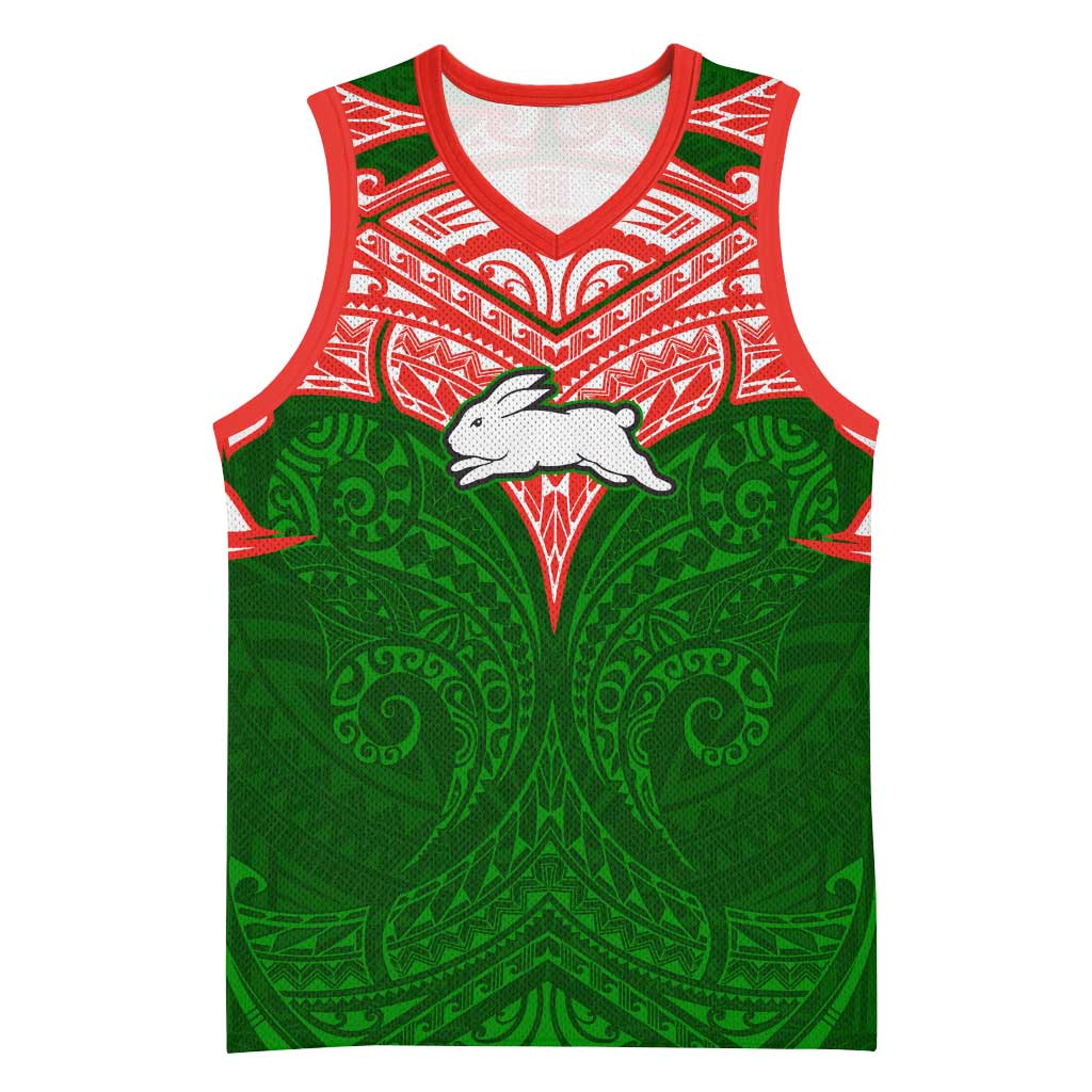 Personalized South Sydney Rabbitohs Basketball Jersey Polynesian Tribal Pattern Style