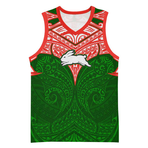 Personalized South Sydney Rabbitohs Basketball Jersey Polynesian Tribal Pattern Style
