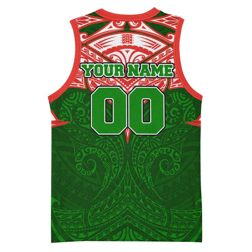 Personalized South Sydney Rabbitohs Basketball Jersey Polynesian Tribal Pattern Style