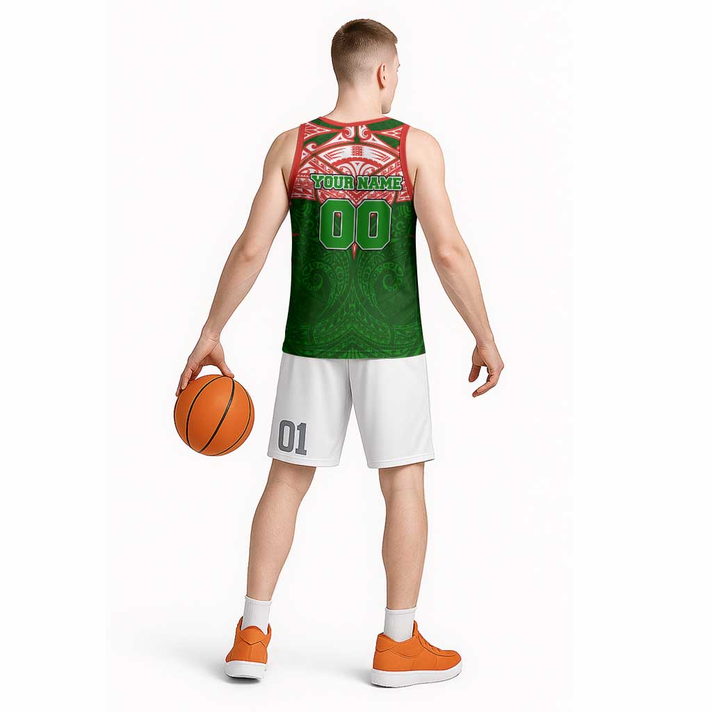 Personalized South Sydney Rabbitohs Basketball Jersey Polynesian Tribal Pattern Style