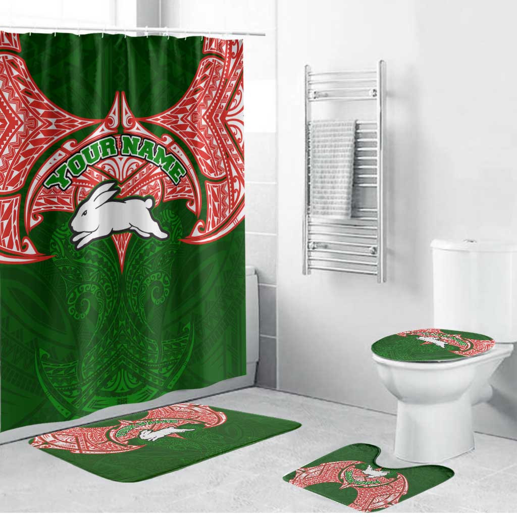 Personalized South Sydney Rabbitohs Bathroom Set Polynesian Tribal Pattern Style