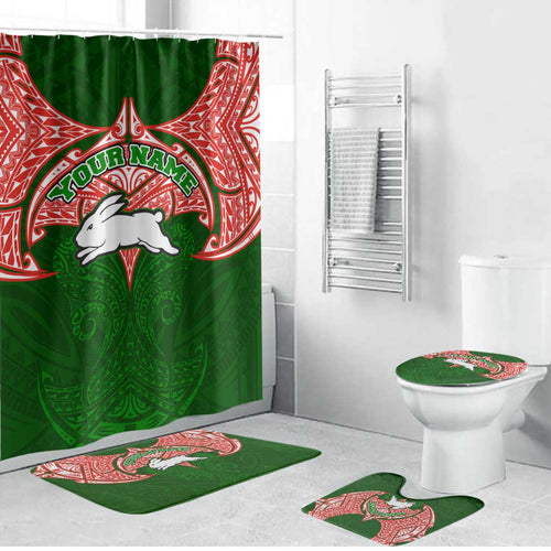 Personalized South Sydney Rabbitohs Bathroom Set Polynesian Tribal Pattern Style