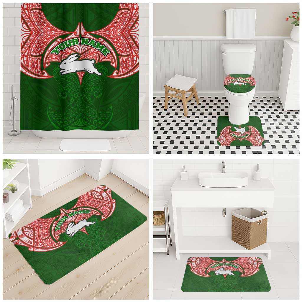 Personalized South Sydney Rabbitohs Bathroom Set Polynesian Tribal Pattern Style