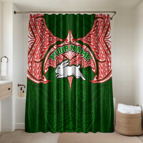 Personalized South Sydney Rabbitohs Bathroom Set Polynesian Tribal Pattern Style