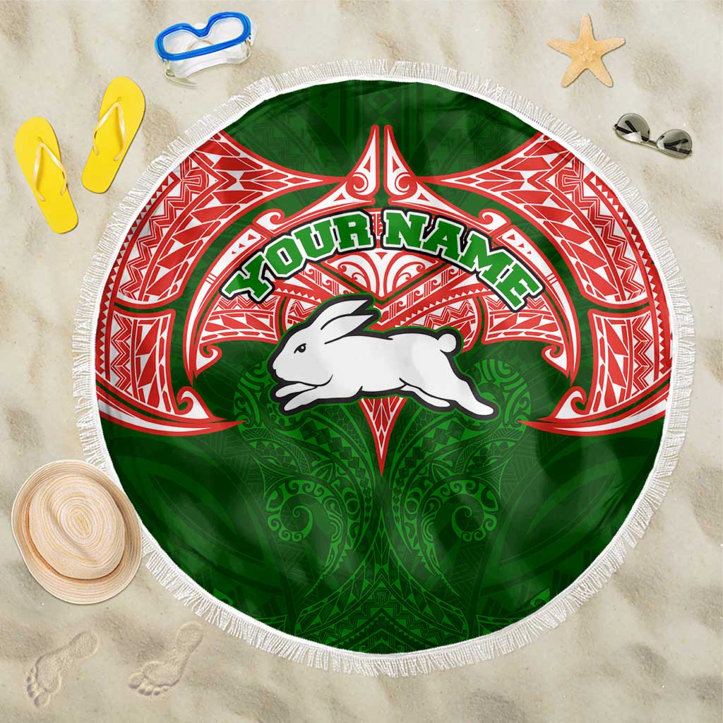 Personalized South Sydney Rabbitohs Beach Blanket Polynesian Tribal Pattern Style