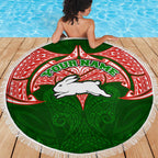 Personalized South Sydney Rabbitohs Beach Blanket Polynesian Tribal Pattern Style
