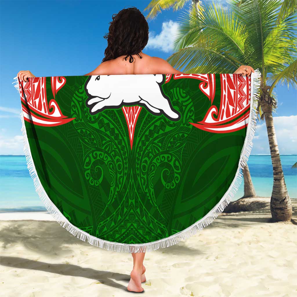 Personalized South Sydney Rabbitohs Beach Blanket Polynesian Tribal Pattern Style