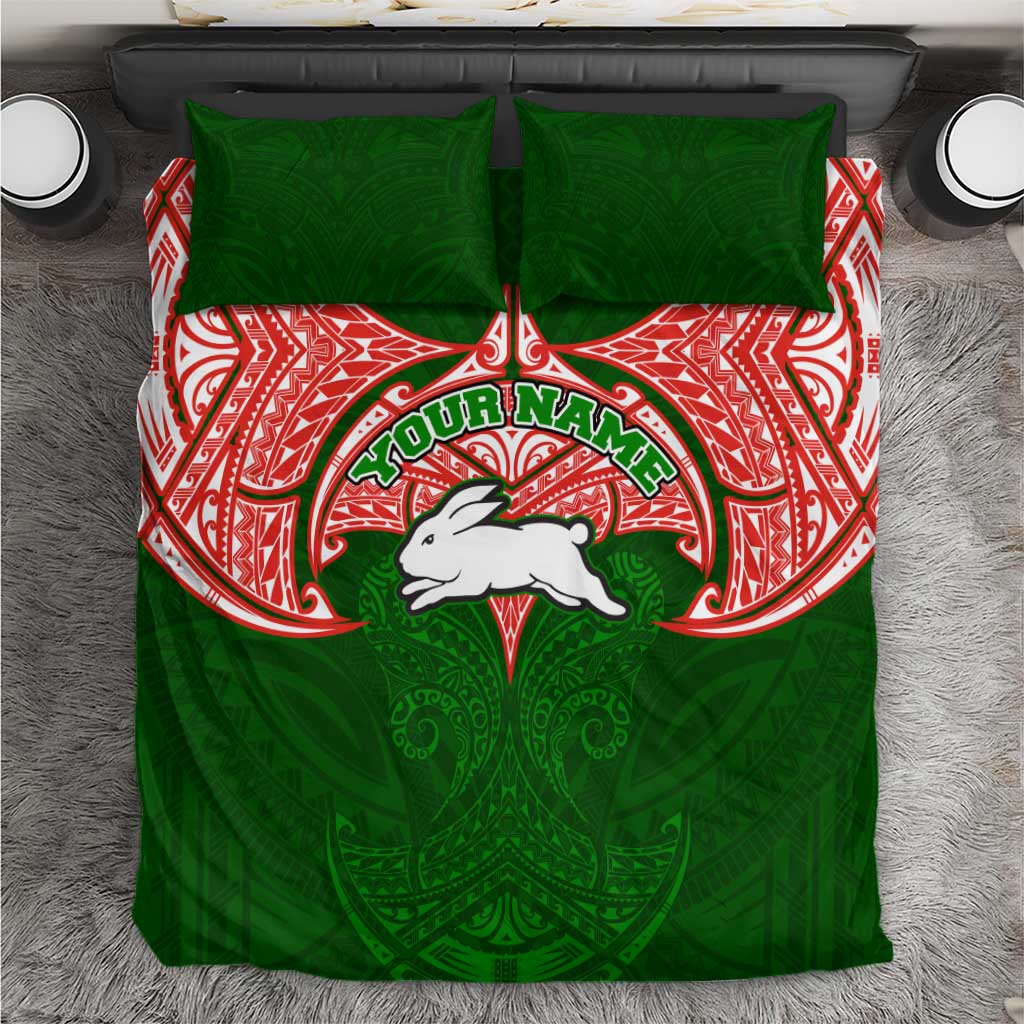 Personalized South Sydney Rabbitohs Bedding Set Polynesian Tribal Pattern Style