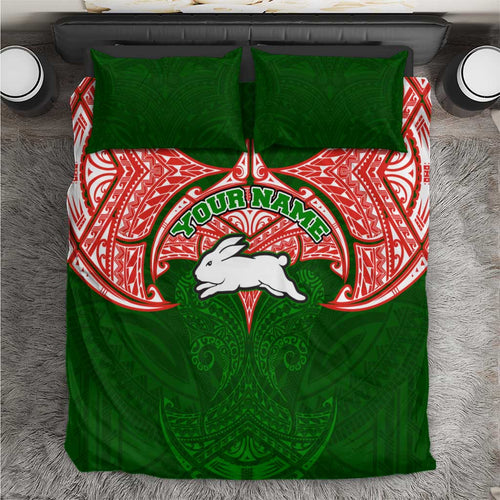 Personalized South Sydney Rabbitohs Bedding Set Polynesian Tribal Pattern Style