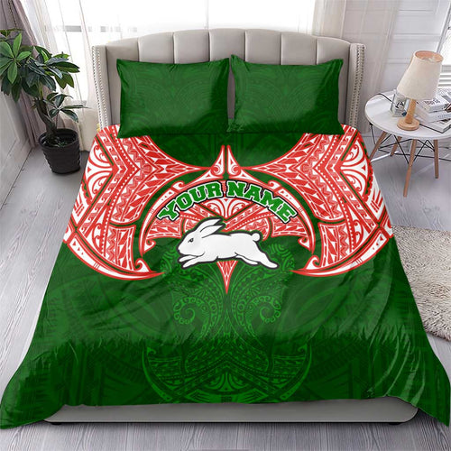 Personalized South Sydney Rabbitohs Bedding Set Polynesian Tribal Pattern Style