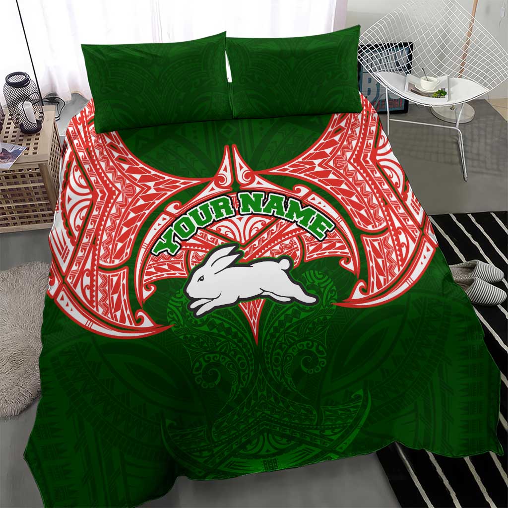 Personalized South Sydney Rabbitohs Bedding Set Polynesian Tribal Pattern Style