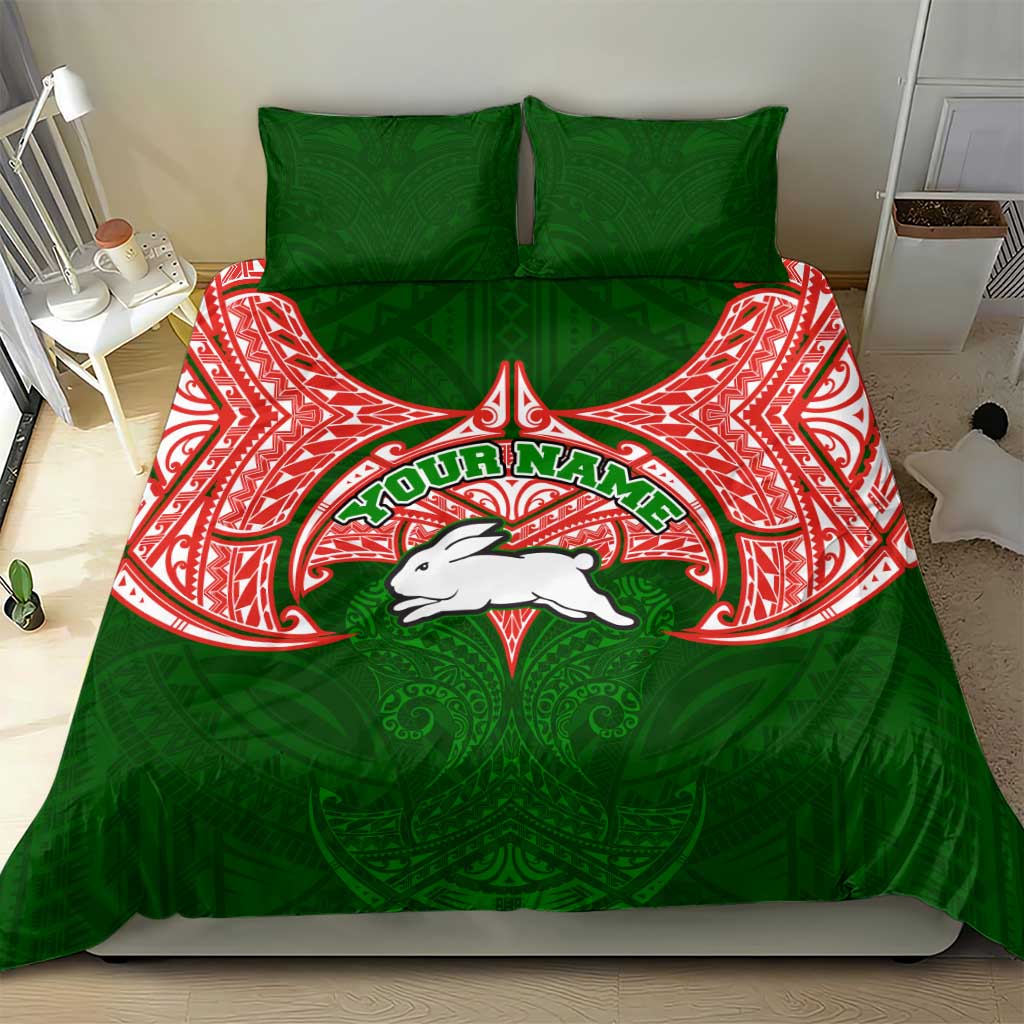 Personalized South Sydney Rabbitohs Bedding Set Polynesian Tribal Pattern Style