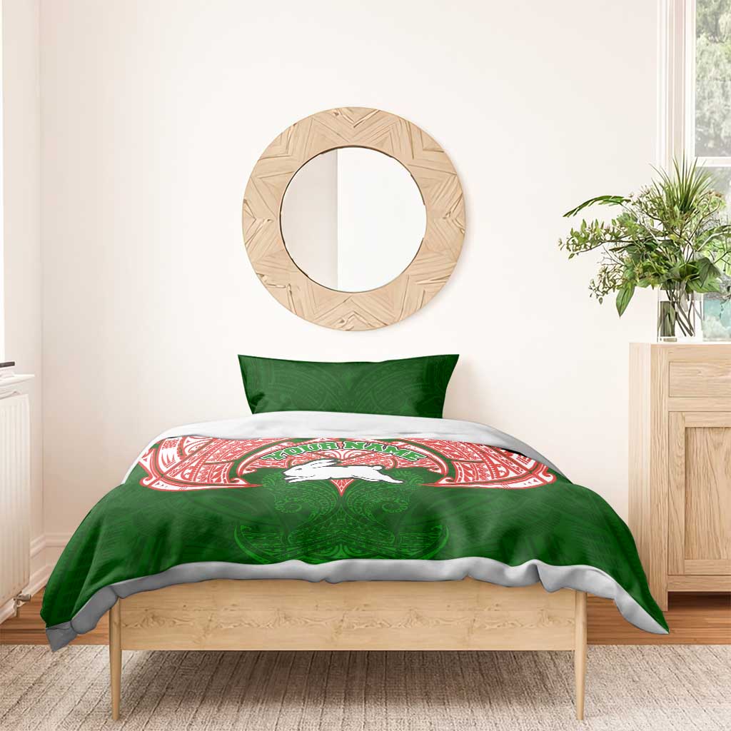 Personalized South Sydney Rabbitohs Bedding Set Polynesian Tribal Pattern Style