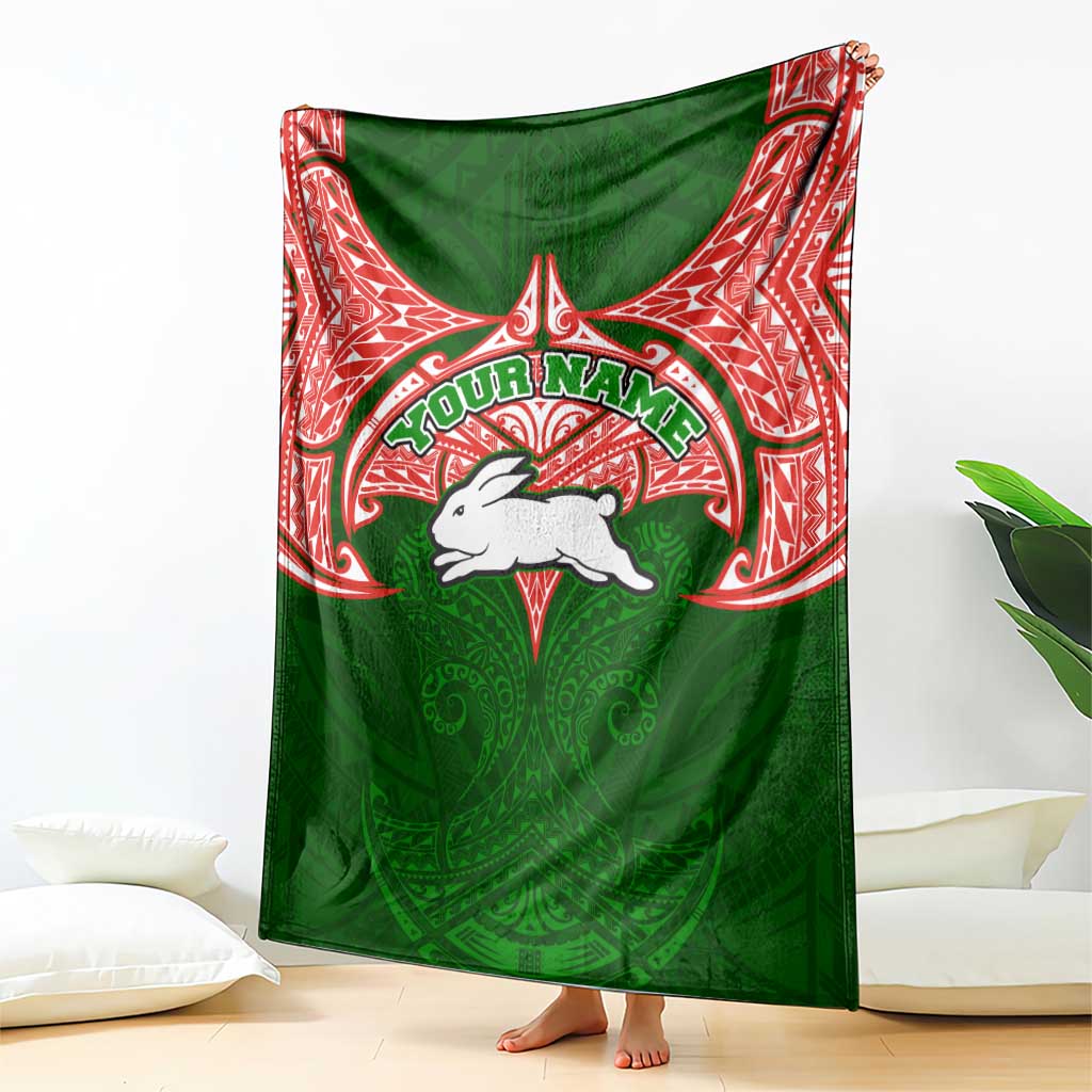 Personalized South Sydney Rabbitohs Blanket Polynesian Tribal Pattern Style