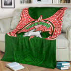 Personalized South Sydney Rabbitohs Blanket Polynesian Tribal Pattern Style