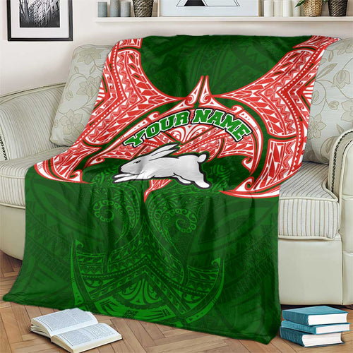 Personalized South Sydney Rabbitohs Blanket Polynesian Tribal Pattern Style