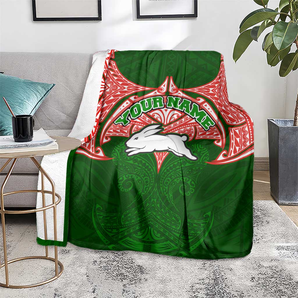 Personalized South Sydney Rabbitohs Blanket Polynesian Tribal Pattern Style