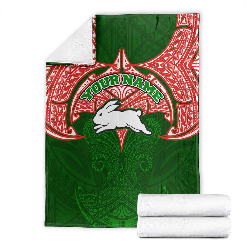 Personalized South Sydney Rabbitohs Blanket Polynesian Tribal Pattern Style