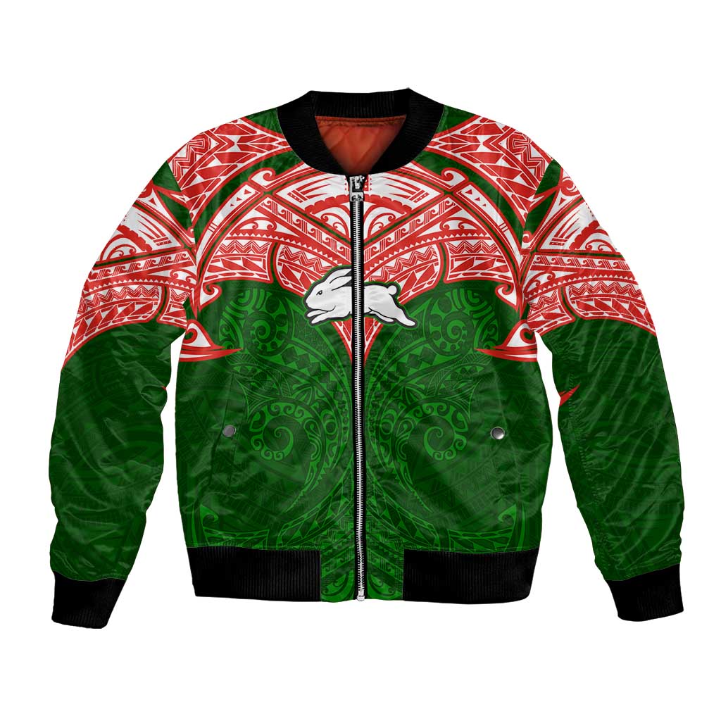 Personalized South Sydney Rabbitohs Bomber Jacket Polynesian Tribal Pattern Style