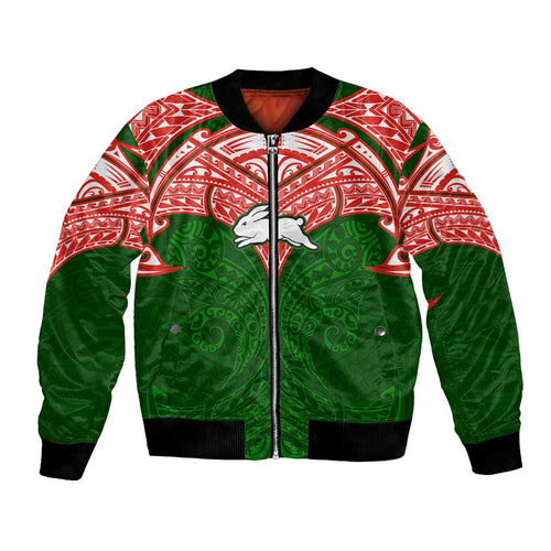 Personalized South Sydney Rabbitohs Bomber Jacket Polynesian Tribal Pattern Style