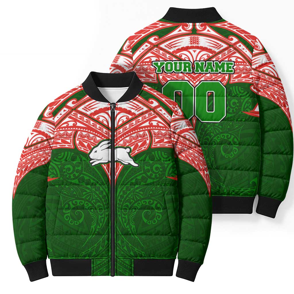 Personalized South Sydney Rabbitohs Bomber Puffer Jacket Polynesian Tribal Pattern Style