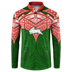 Personalized South Sydney Rabbitohs Button Sweatshirt Polynesian Tribal Pattern Style
