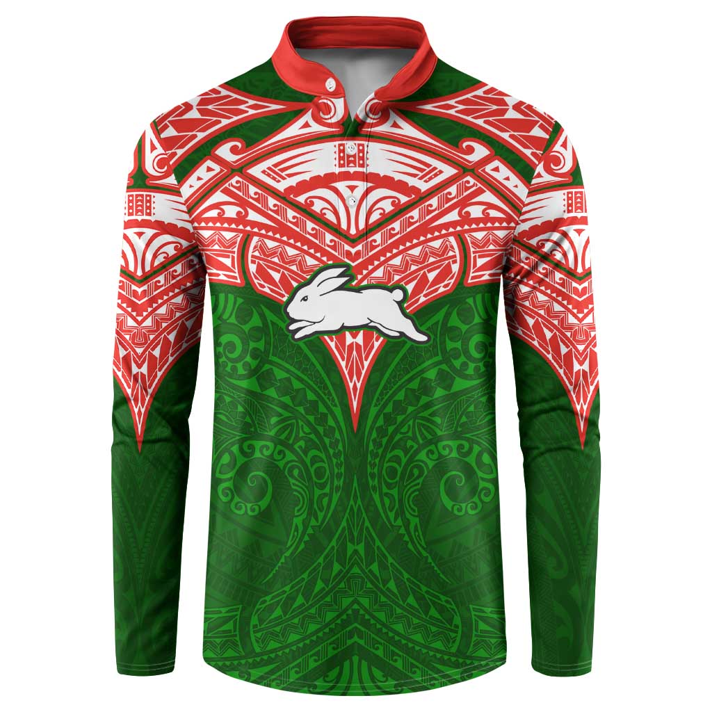 Personalized South Sydney Rabbitohs Button Sweatshirt Polynesian Tribal Pattern Style