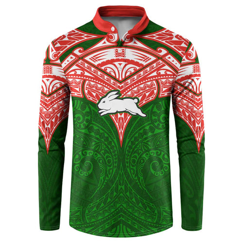 Personalized South Sydney Rabbitohs Button Sweatshirt Polynesian Tribal Pattern Style