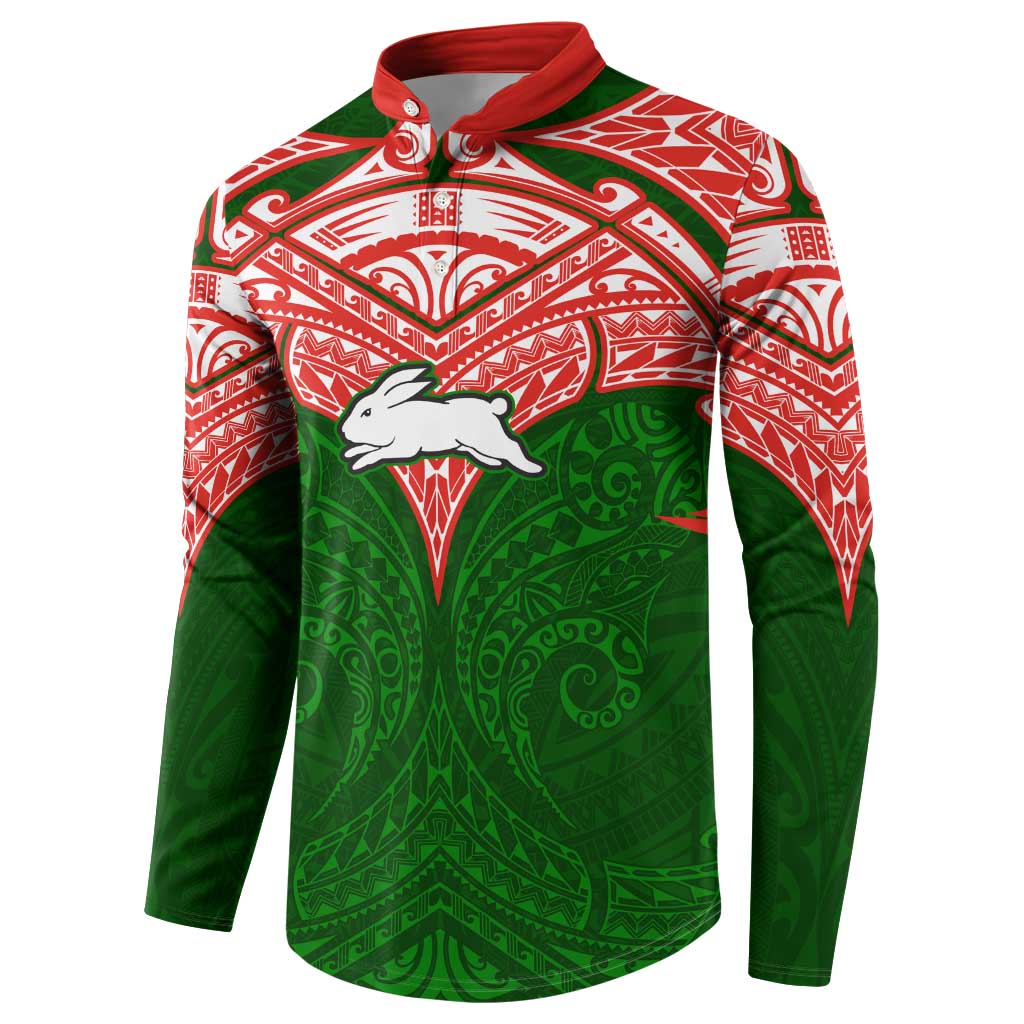 Personalized South Sydney Rabbitohs Button Sweatshirt Polynesian Tribal Pattern Style