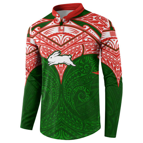 Personalized South Sydney Rabbitohs Button Sweatshirt Polynesian Tribal Pattern Style