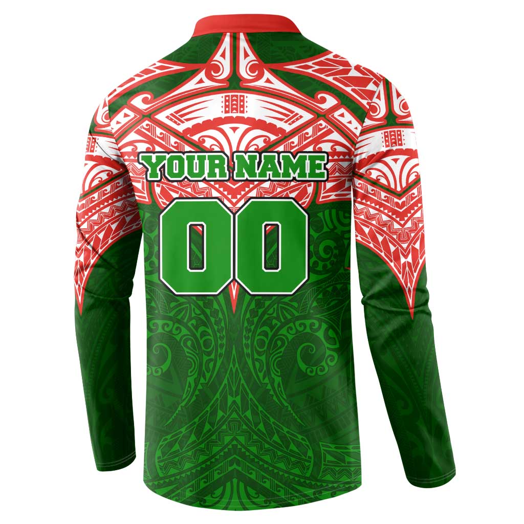 Personalized South Sydney Rabbitohs Button Sweatshirt Polynesian Tribal Pattern Style