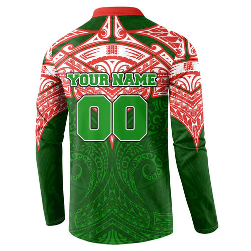 Personalized South Sydney Rabbitohs Button Sweatshirt Polynesian Tribal Pattern Style
