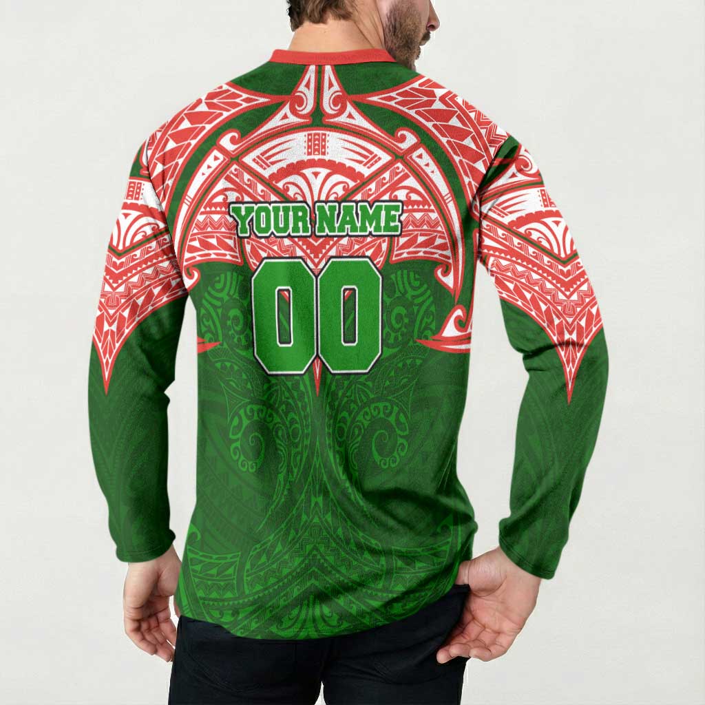 Personalized South Sydney Rabbitohs Button Sweatshirt Polynesian Tribal Pattern Style