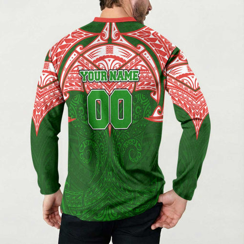 Personalized South Sydney Rabbitohs Button Sweatshirt Polynesian Tribal Pattern Style