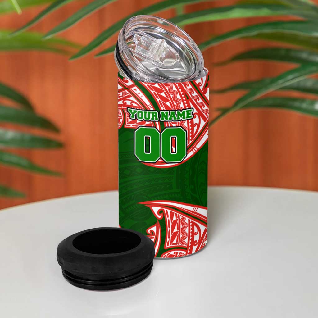 Personalized South Sydney Rabbitohs 4 in 1 Can Cooler Tumbler Polynesian Tribal Pattern Style