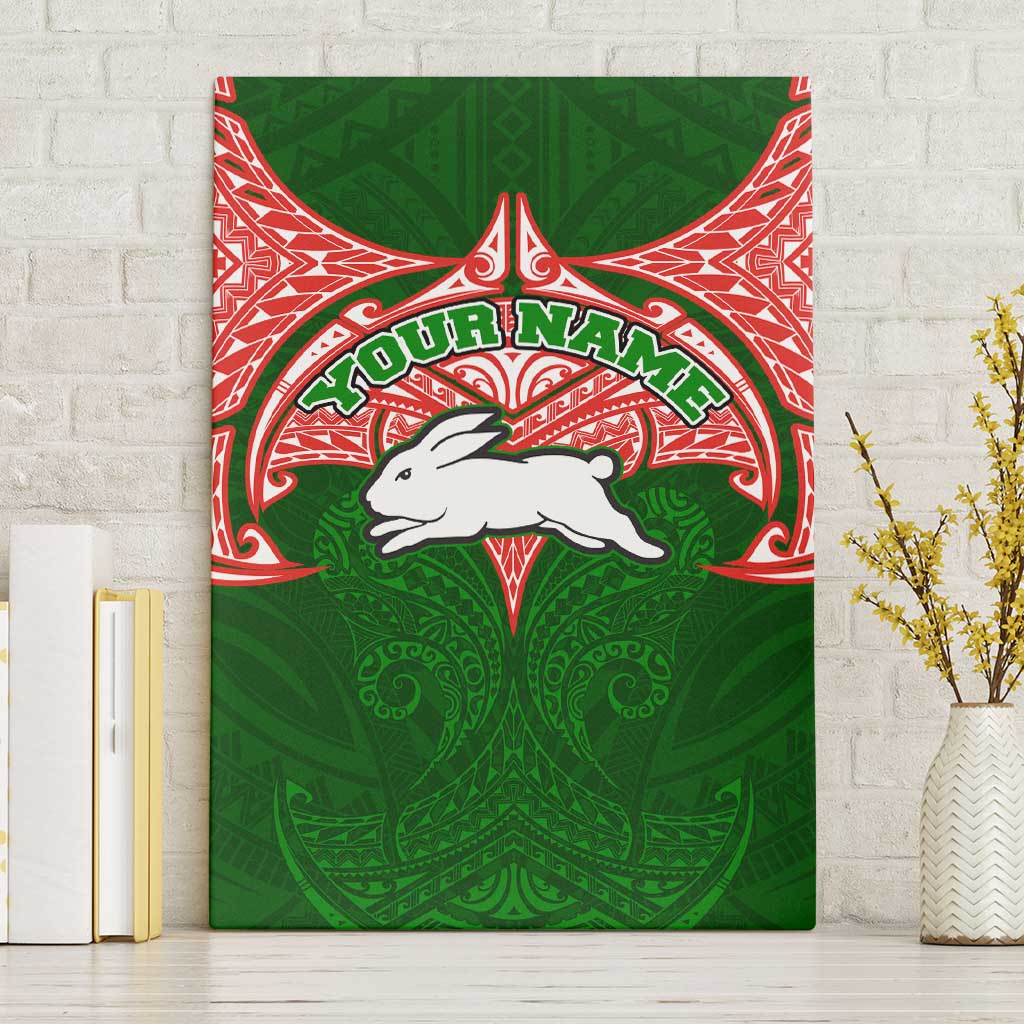 Personalized South Sydney Rabbitohs Canvas Wall Art Polynesian Tribal Pattern Style