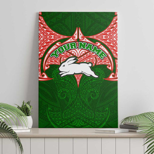 Personalized South Sydney Rabbitohs Canvas Wall Art Polynesian Tribal Pattern Style