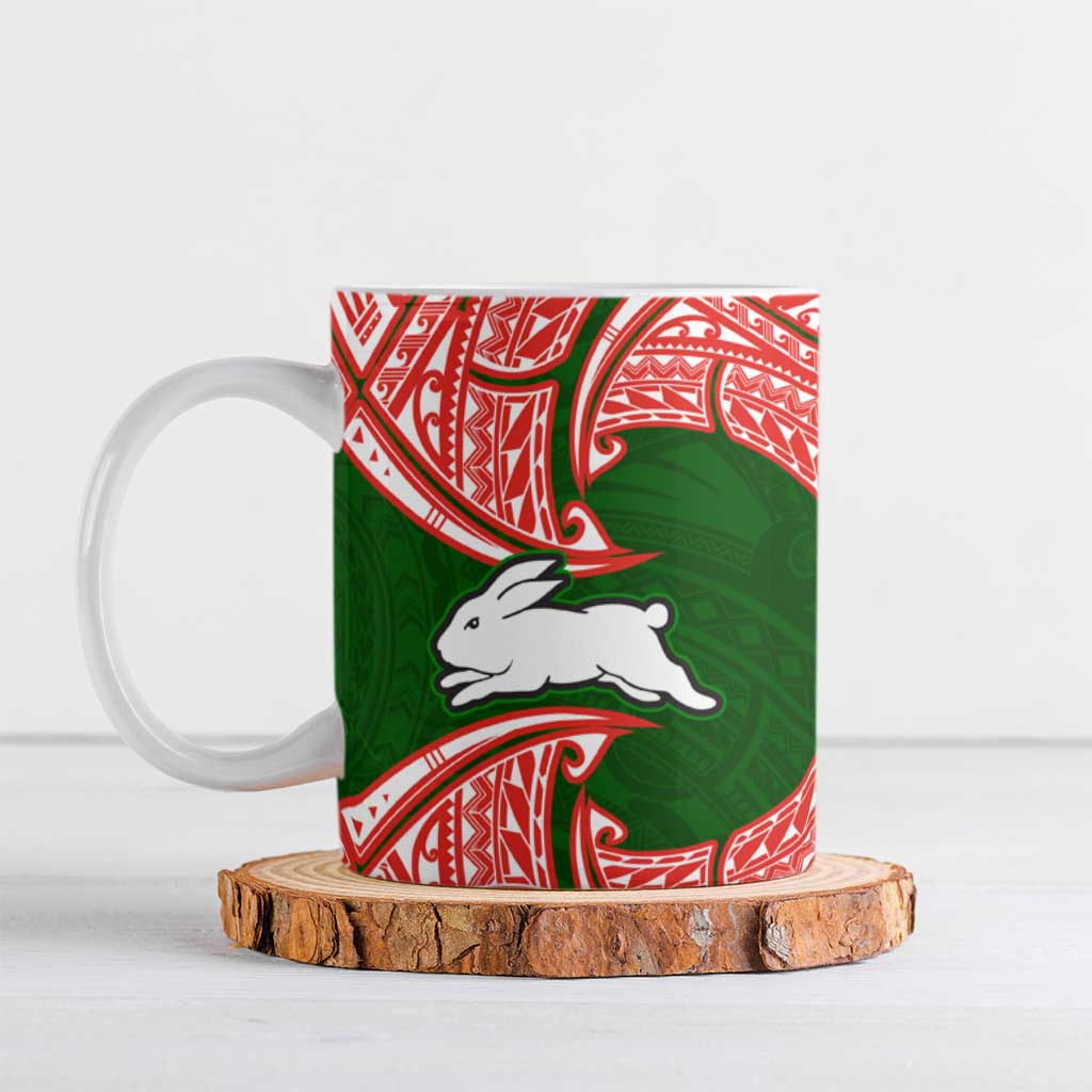 Personalized South Sydney Rabbitohs Ceramic Mug Polynesian Tribal Pattern Style