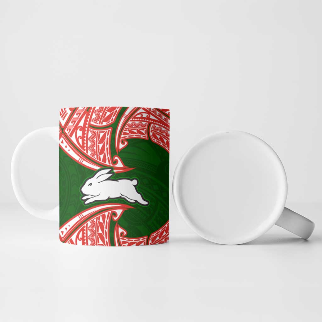 Personalized South Sydney Rabbitohs Ceramic Mug Polynesian Tribal Pattern Style