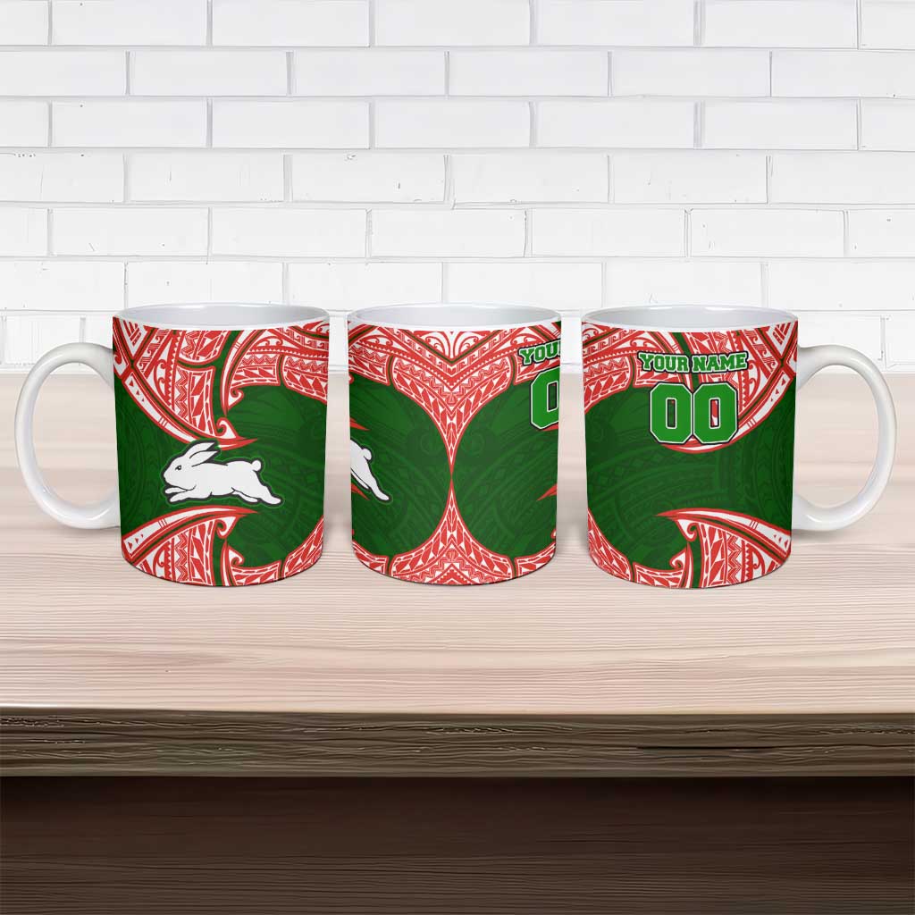 Personalized South Sydney Rabbitohs Ceramic Mug Polynesian Tribal Pattern Style