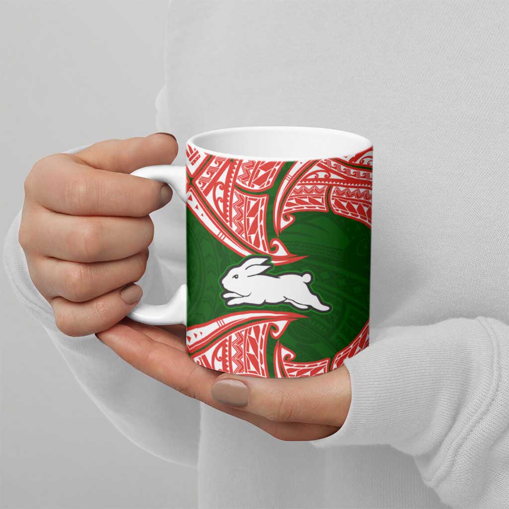 Personalized South Sydney Rabbitohs Ceramic Mug Polynesian Tribal Pattern Style