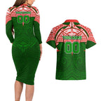 Personalized South Sydney Rabbitohs Couples Matching Long Sleeve Bodycon Dress and Hawaiian Shirt Polynesian Tribal Pattern Style