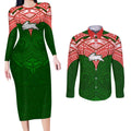 Personalized South Sydney Rabbitohs Couples Matching Long Sleeve Bodycon Dress and Long Sleeve Button Shirt Polynesian Tribal Pattern Style