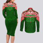 Personalized South Sydney Rabbitohs Couples Matching Long Sleeve Bodycon Dress and Long Sleeve Button Shirt Polynesian Tribal Pattern Style