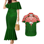 Personalized South Sydney Rabbitohs Couples Matching Mermaid Dress and Hawaiian Shirt Polynesian Tribal Pattern Style