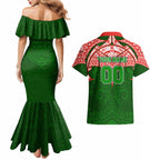 Personalized South Sydney Rabbitohs Couples Matching Mermaid Dress and Hawaiian Shirt Polynesian Tribal Pattern Style