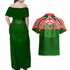 Personalized South Sydney Rabbitohs Couples Matching Off Shoulder Maxi Dress and Hawaiian Shirt Polynesian Tribal Pattern Style