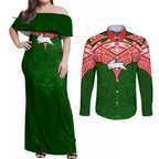 Personalized South Sydney Rabbitohs Couples Matching Off Shoulder Maxi Dress and Long Sleeve Button Shirt Polynesian Tribal Pattern Style